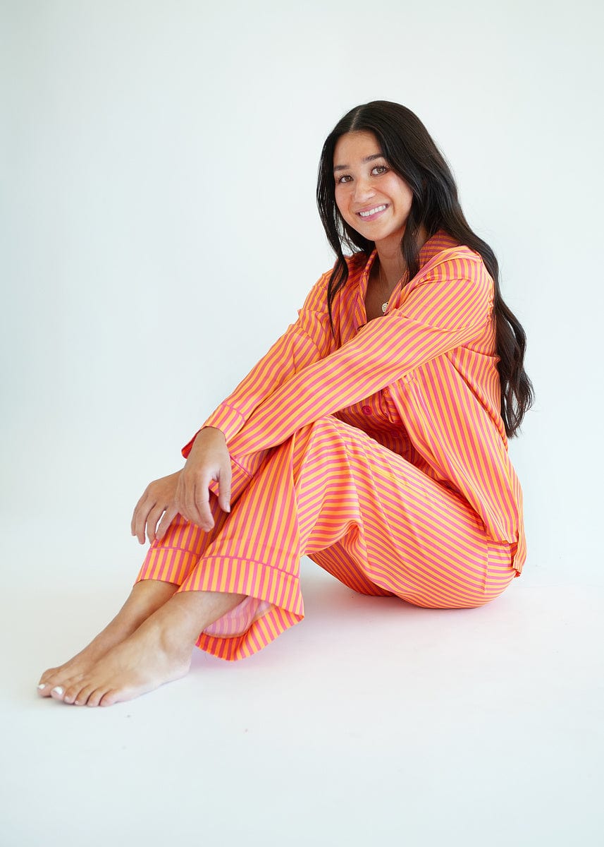 Middle of the Night Pajamas Satin - Orange and Pink Stripe