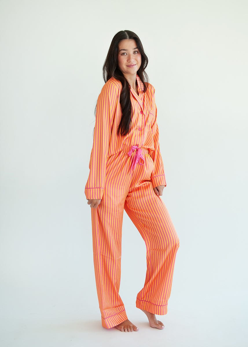 Middle of the Night Pajamas Satin - Orange and Pink Stripe