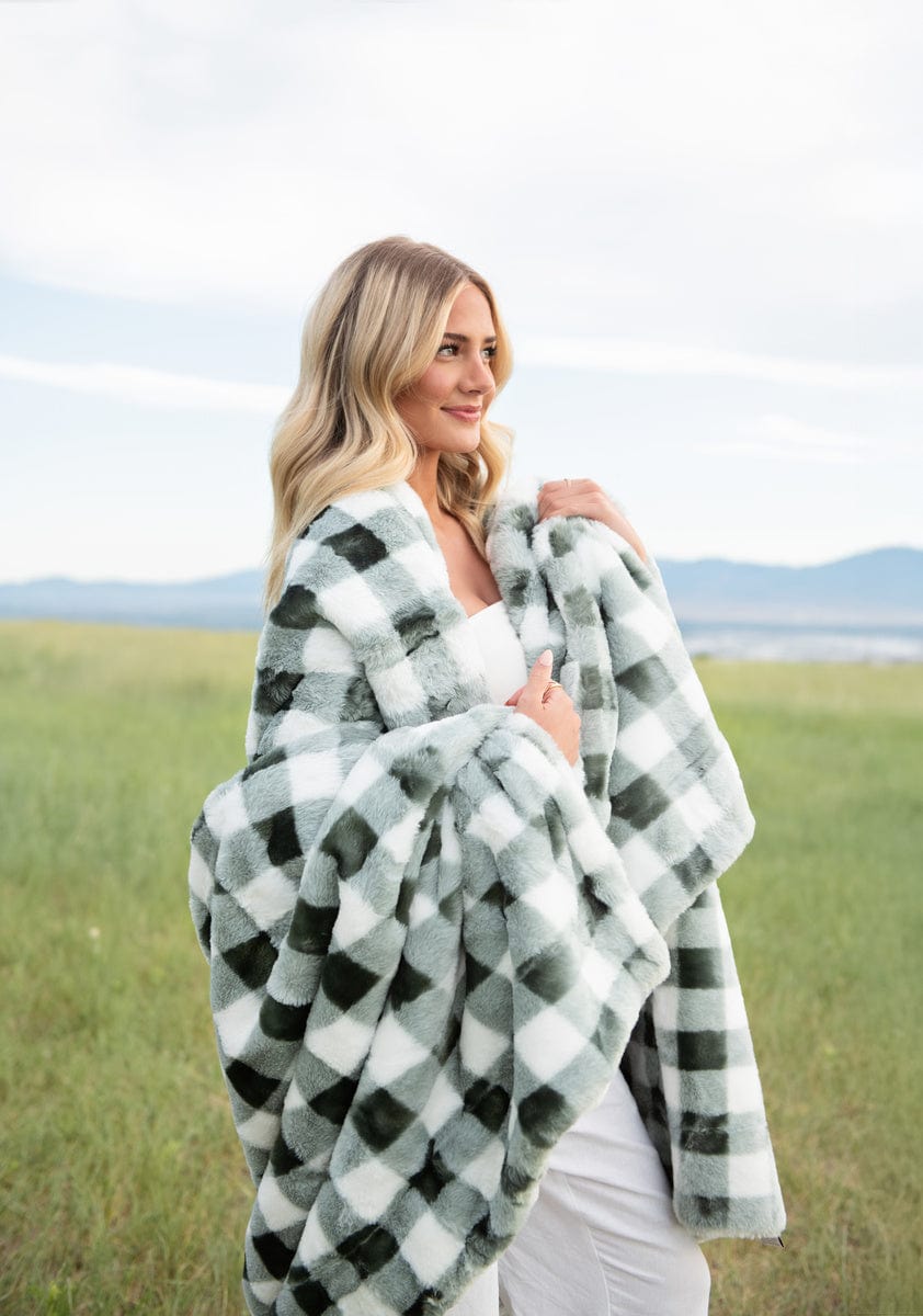 Gingham Check Silver Mist Blanket