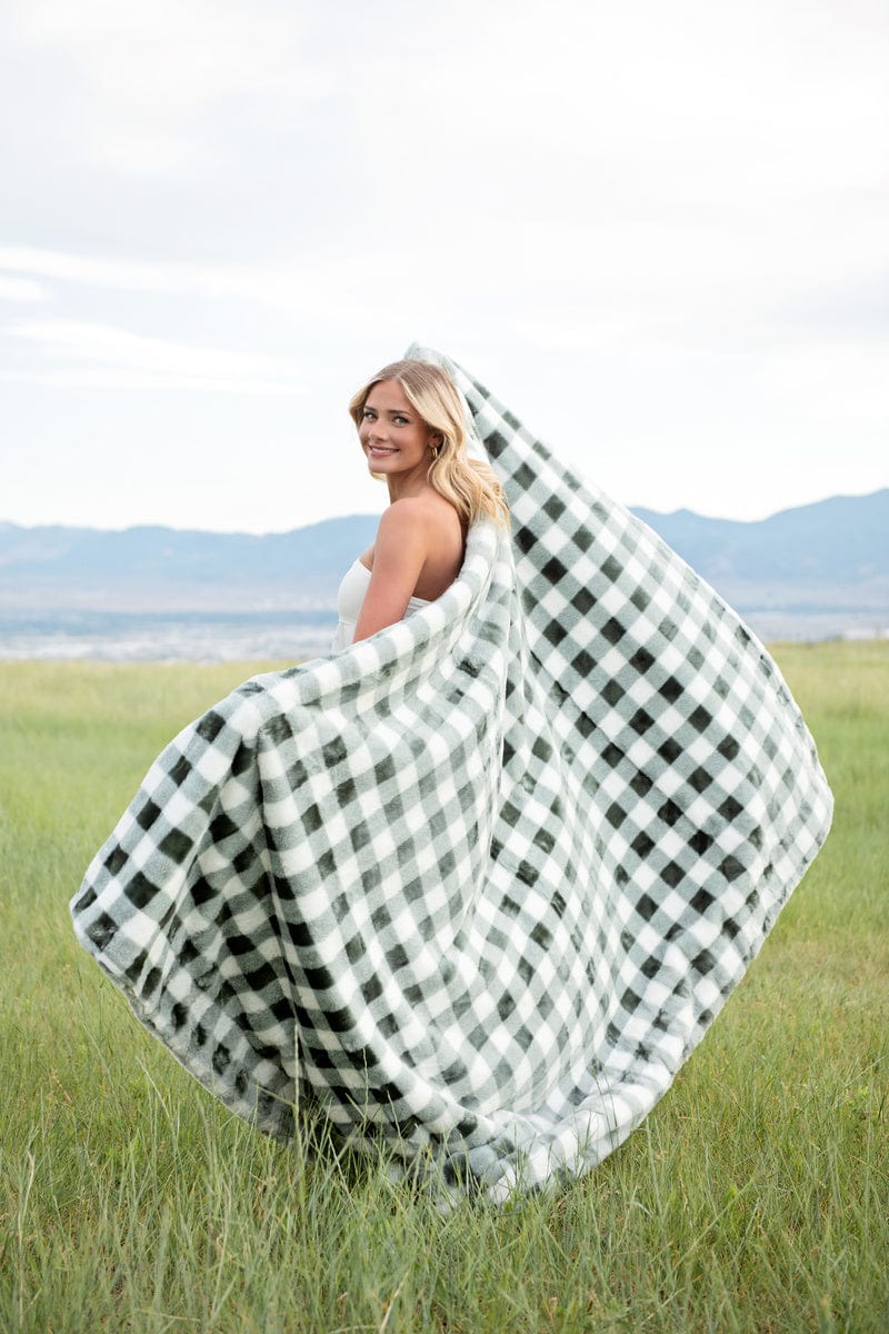 Gingham Check Silver Mist Blanket
