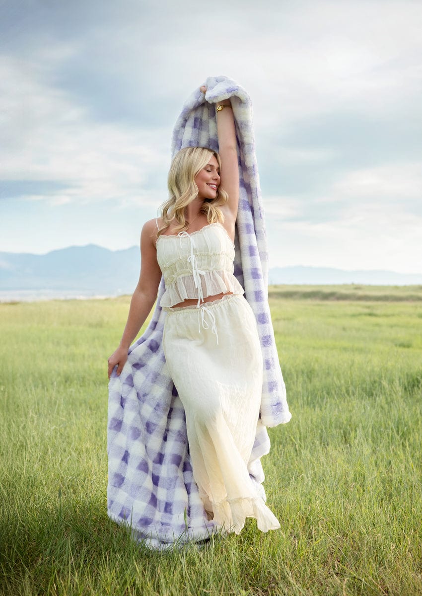 Gingham Check Lilac Blanket