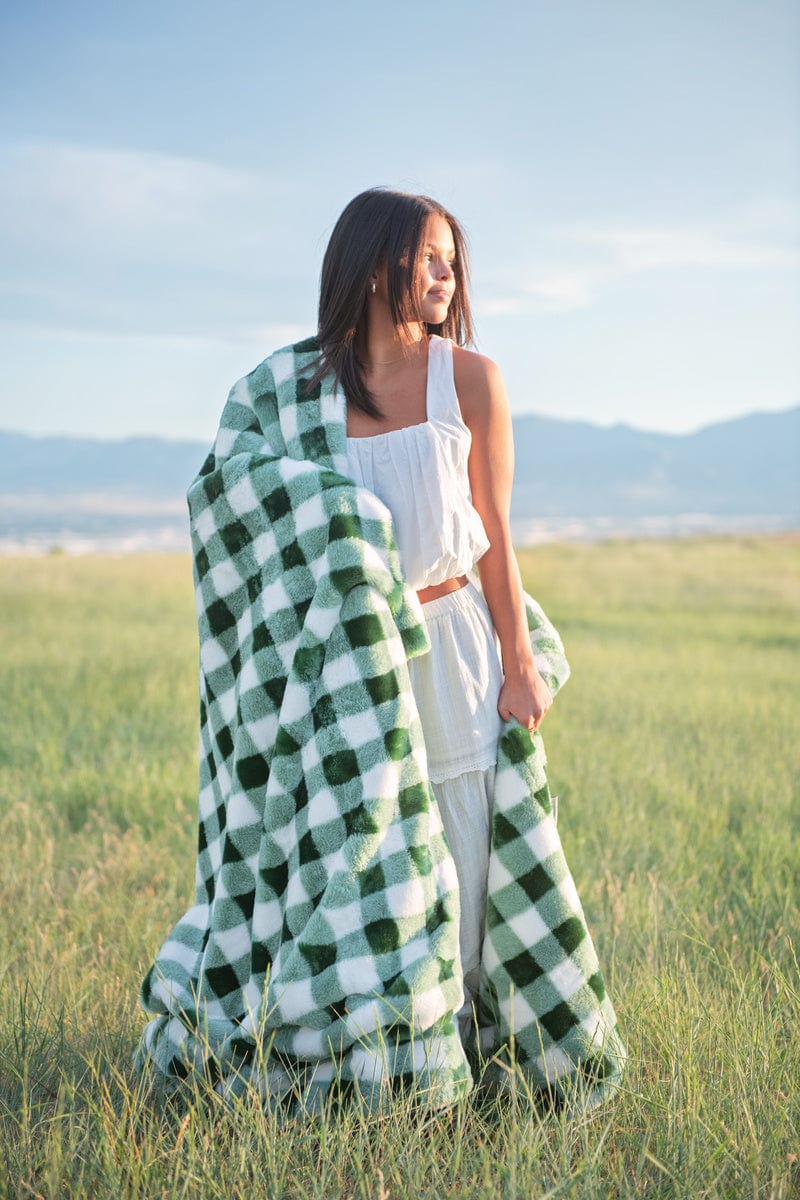 Gingham Check Evergreen Blanket