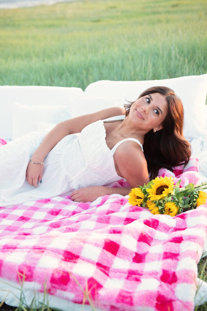 Gingham Check Hot Pink Blanket