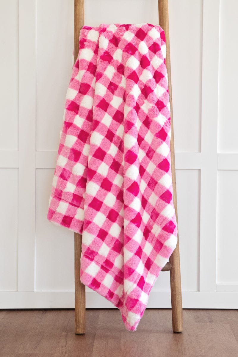 Gingham Check Hot Pink Blanket