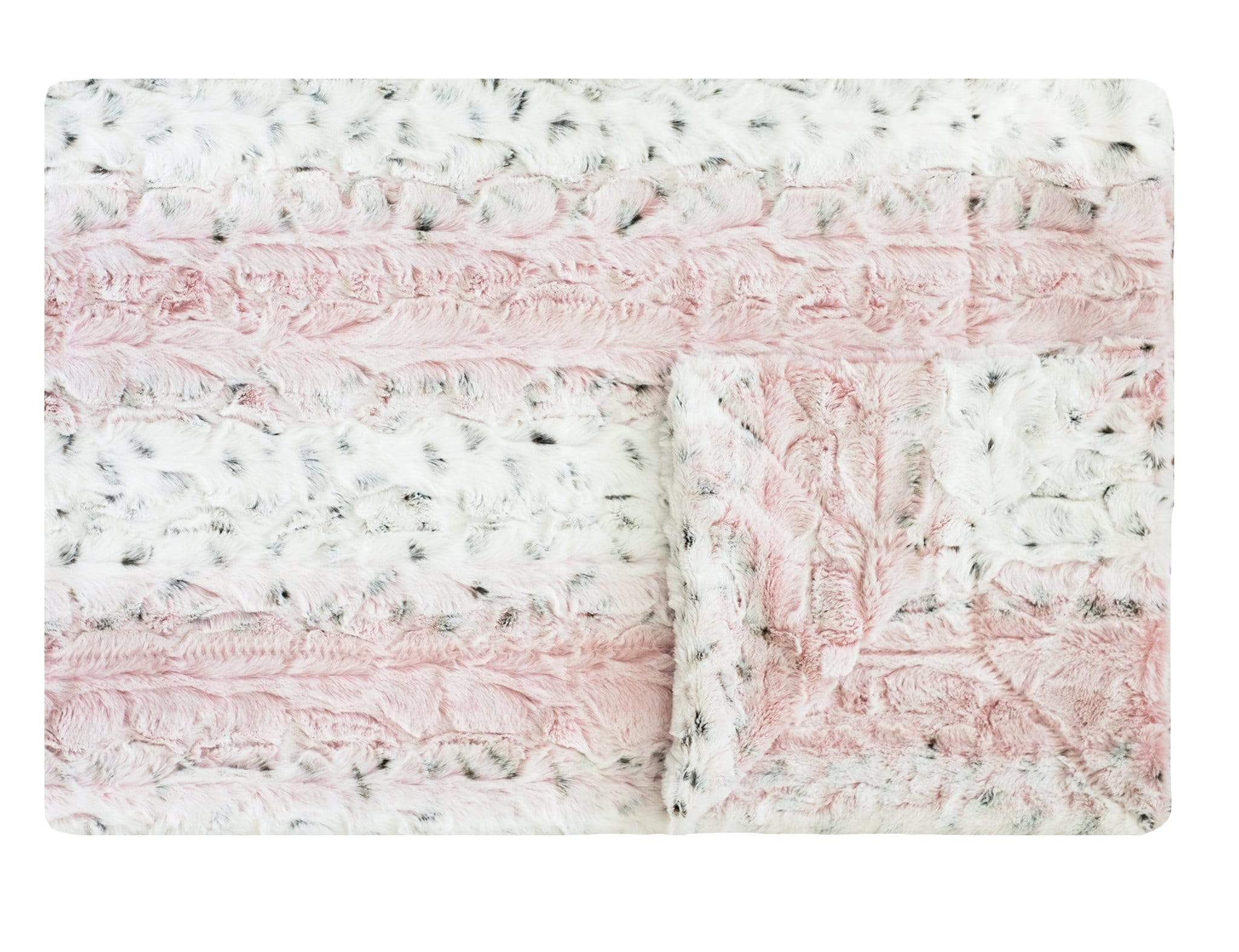Pink Sandra blanket laid flat to show details and texture. Features pink and neutral colors with subtle animal print tones. 