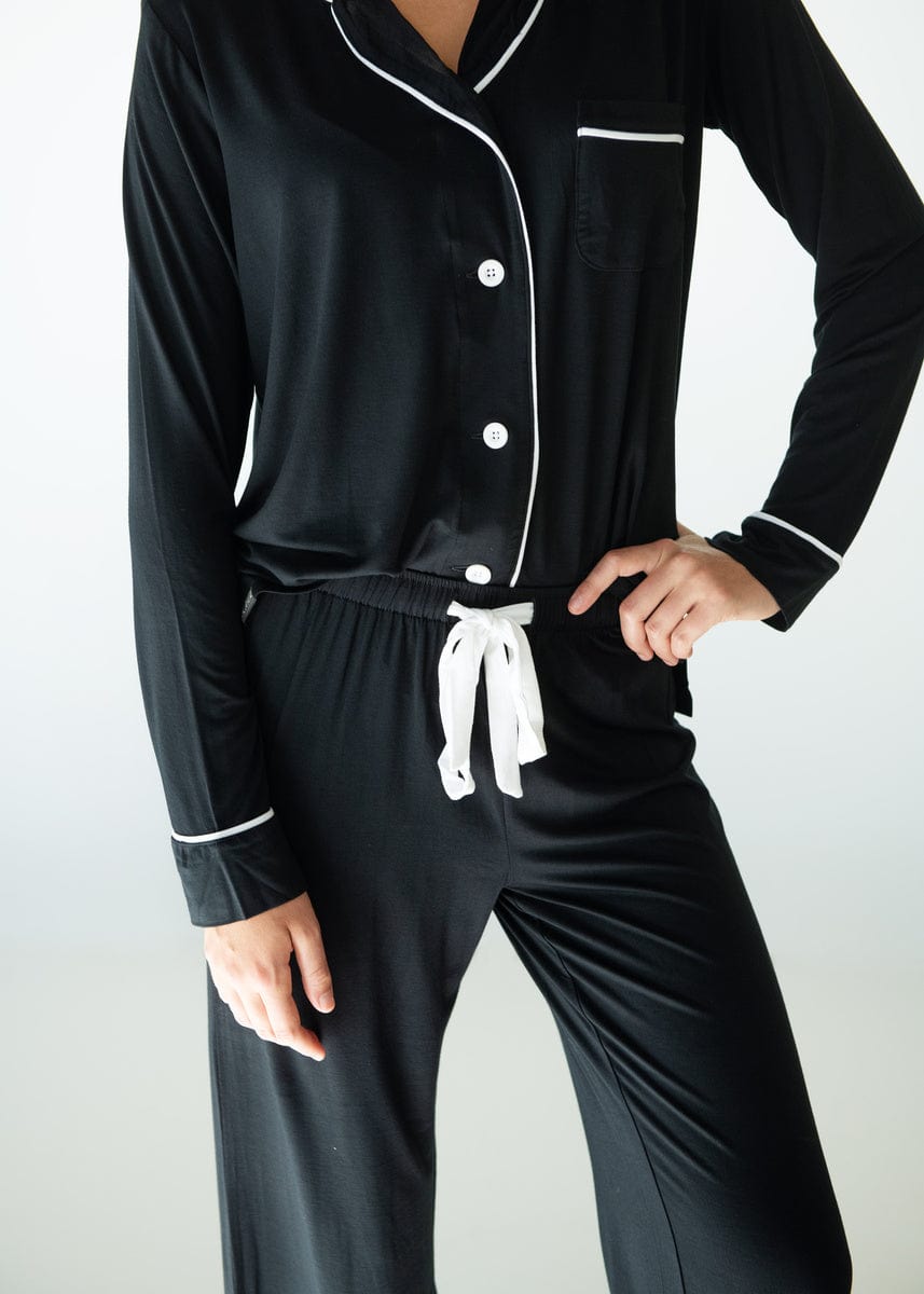 Middle of the Night Button Up Pajamas - Black with White Buttons