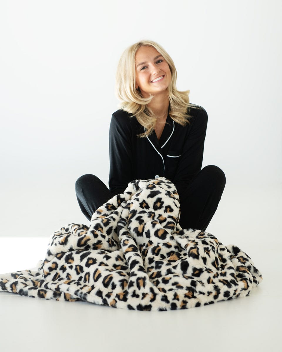 Middle of the Night Button Up Pajamas - Black with White Buttons